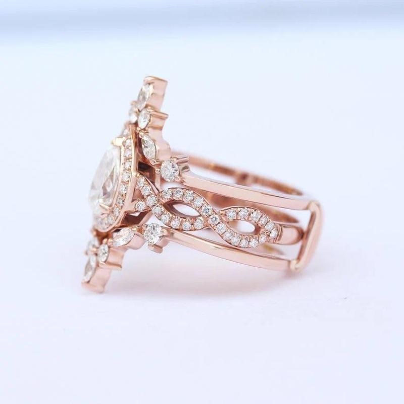 Temperament Water Drop Combination Three-Piece Marquise Zirconia Ring