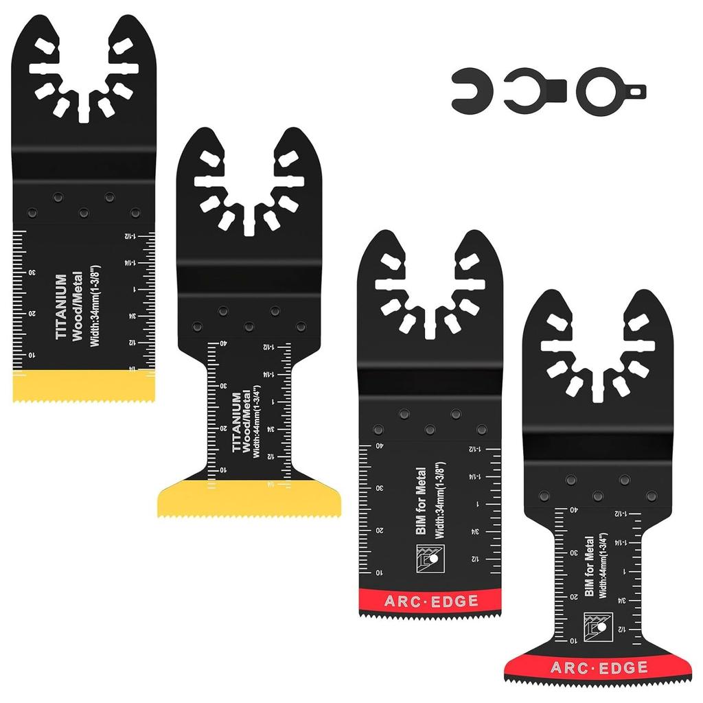 4 PCS Titanium Oscillating Saw Blades, Curved-Edge Multitool Blades for Cutting Hard Material, Metal Nails Wood and Plastic, Oscillating Tool Blades