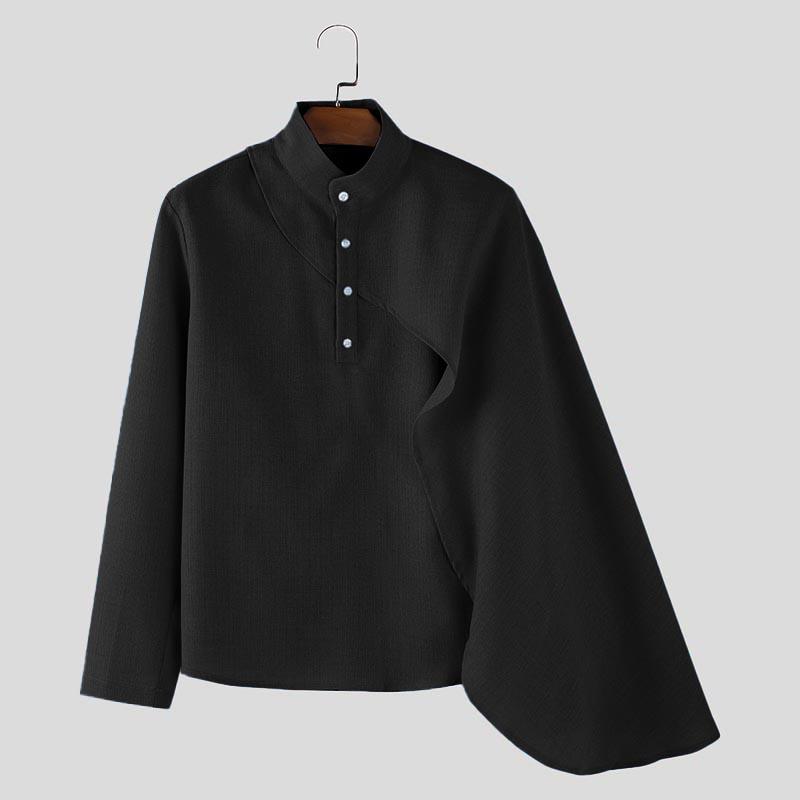 INCERUN Pánské košile s dlouhým rukávem, knoflíky, vrstvené, ležérní, volné, nepravidelný plášť