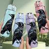 1PC Black Raven Bird Dark Pattern 750ml Color Plastic Sports Water Bottle Leakproof Flip Straw Lid Suitable for Sports Office Home Use