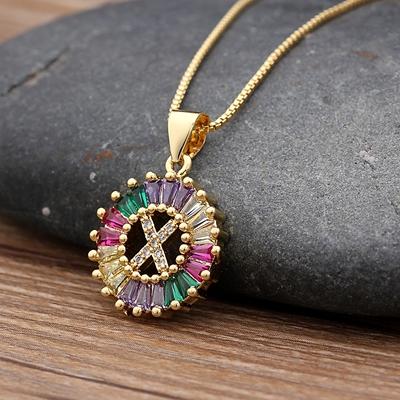 Nidin Hot Sale Initial Multicolor Zircon Necklace Charm Letter Necklace Name Jewelry For Women Men Accessories Party Gift