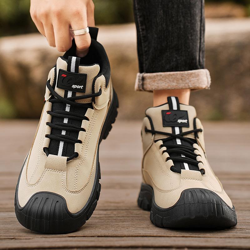 Fashion High Quality Causal Shoes For Men Leather Sneakers High Top Shoes Man Thick Sole Sneakers Driving Comfortable Men Hiking Shoes