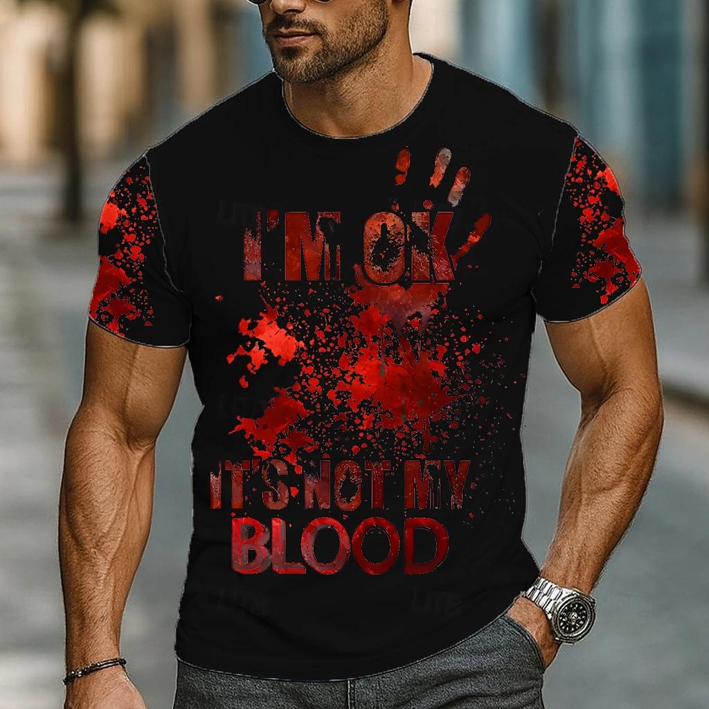 Fashion Halloween Red Palm Graphic Short Sleeve T-shirt Breathable Men's Short Sleeve Tee Clothing I'm OK Print T Shirt For Man