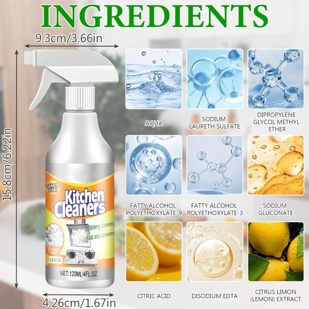 Kitchen Foam Cleaner – Powerful All-Purpose Cleaner for Ovens, Range Hoods, Pots, Pans & Grease Stains Fast-Acting, Non-Toxic