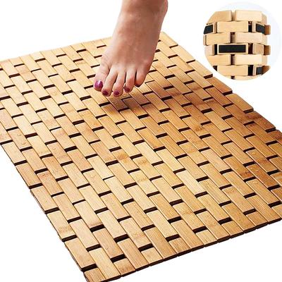 Skládací voděodolná přírodní bambusová podložka do koupelny (80 x 50 cm) s protiskluzovými podložkami