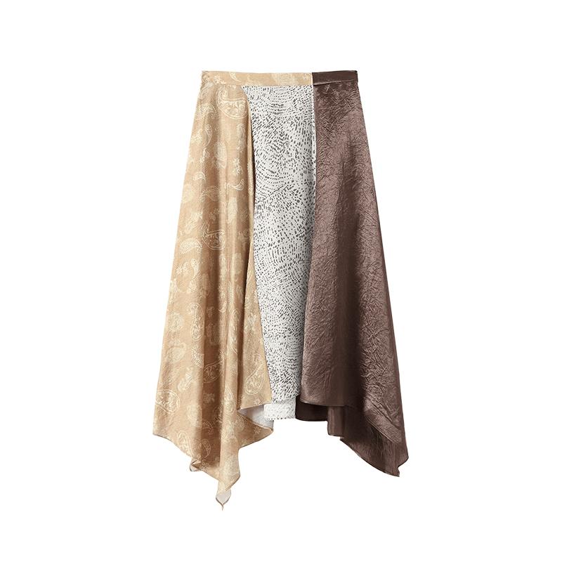 GREEN BELT Irregular Patchwork Printed Midi Skirt S