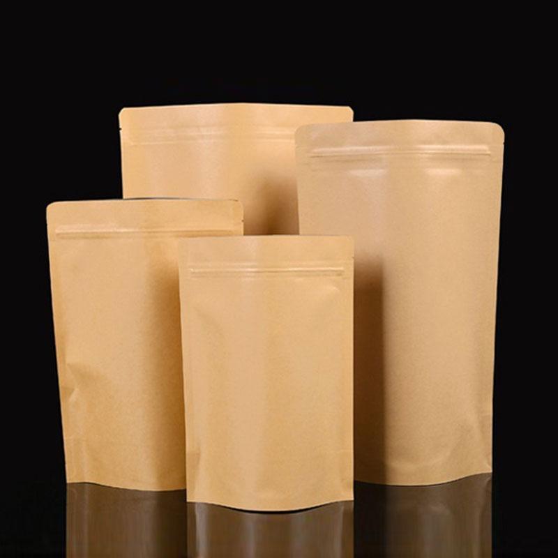 50pcs Kraft Paper Self-supporting Bag Thickening Waterproof Sealing Bags Snacks Dried Fruits Tea Storage Packaging Bag