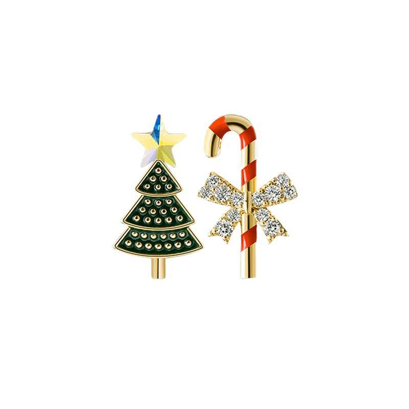Fashion Asymmetric Snowflake Christmas Tree Candy Cane Stud Earrings For Women