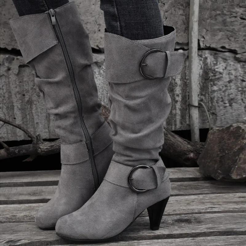 Thin Heels Mid-calf Modern Boots Pointed Toe Spring/autumn 2025 Hot Sale Shoes Female Solid Buckle Punk Zip Women's Boots