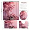 Tume Supply Bathroom Four-Piece Pink Flower Curtain Pattern Shower Curtain Floor Mat Toilet Mat Set