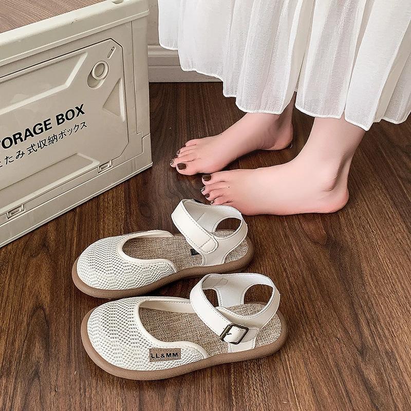 Mesh Shoes Breathable Mary Jane Sandals Linen Mesh Women's Shoes in Summer Wear Cotton and Linen Overhead Sandals Size 35-42