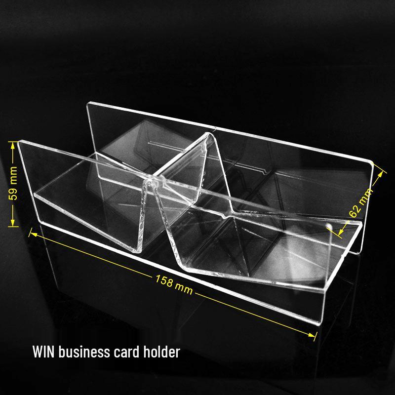 Suport transparent din acril pentru cărți de vizită, design minimalist cu mai multe compartimente și capacitate mare pentru depozitare pe birou.