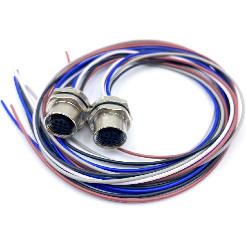 2Pcs M12 5 Pin A Code Female Connector Cable, IP67 Waterproof Back Mount Cable UnShielded Straight Aviation Socket Electrical Cable Sensor Receptacle