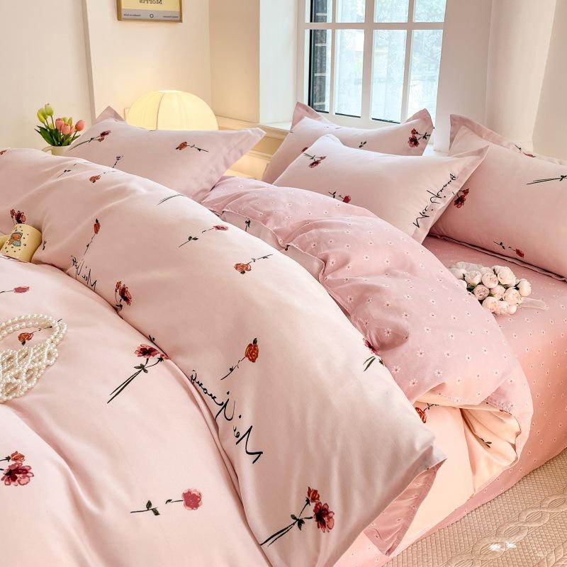 Washed Cotton 4Pcs Set, Spring And Autumn 1.8M Bed Sheet Double Quilt Set 3Pcs Home Textile