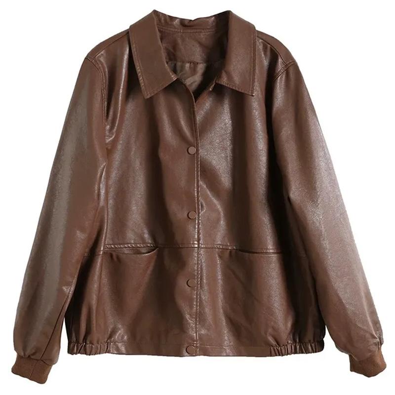Coat for Women Thickened Plush Autumn Winter Oversize Loose Casual Leather Button Jacket