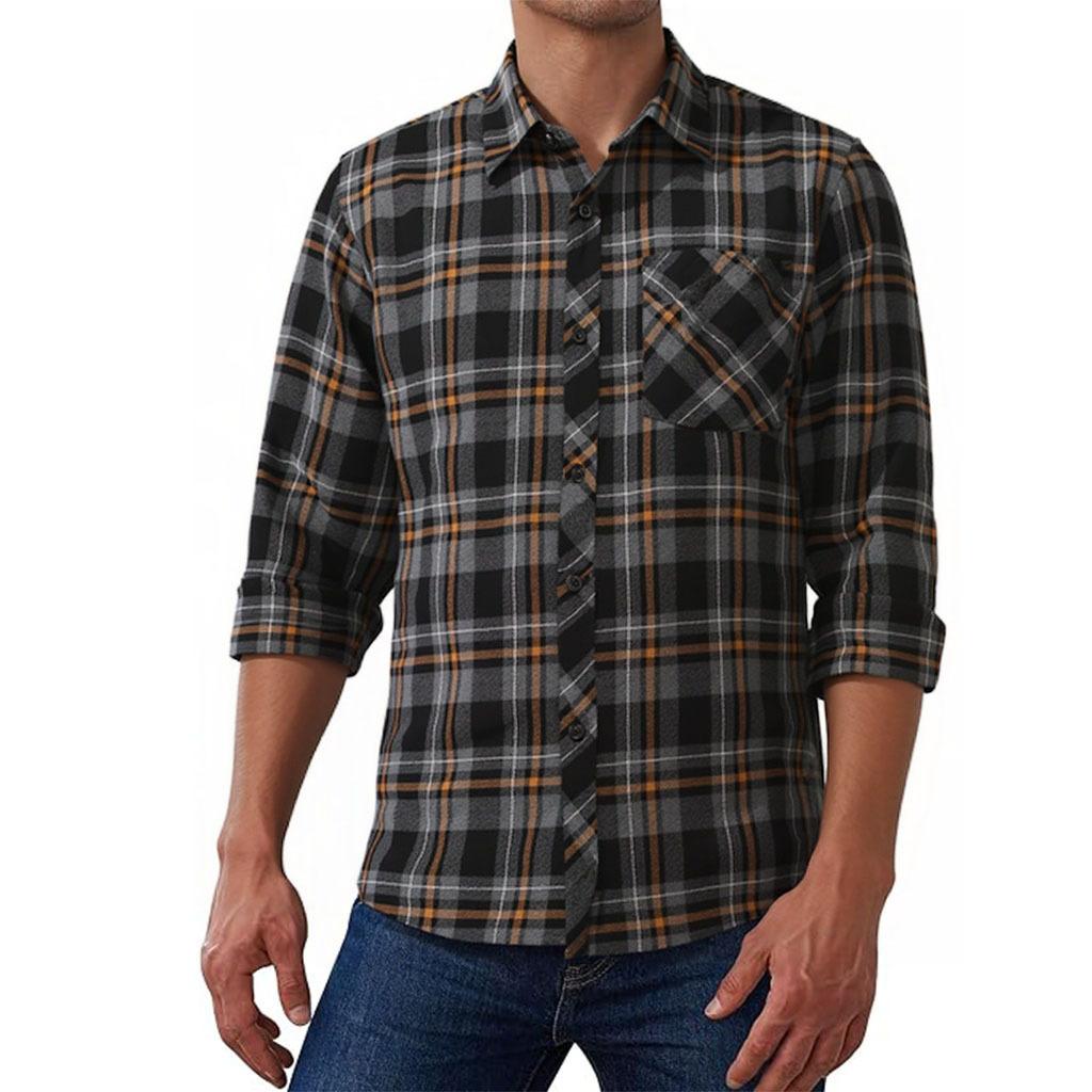 Men's Long-sleeved Plaid Shirt Polished Casual Autumn and Winter Casual Shirt Cardigan