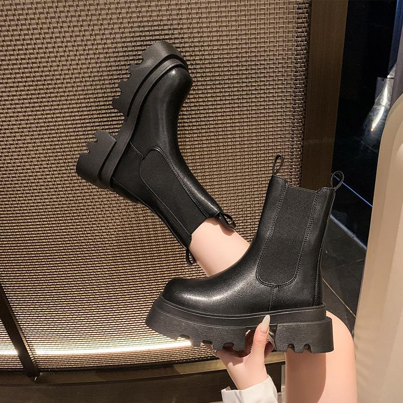Chelsea Short Boots Women's Spring and Autumn Single Boots New Martin Boots Thick-soled Thick-heeled Cigarette Boots Thin Boots