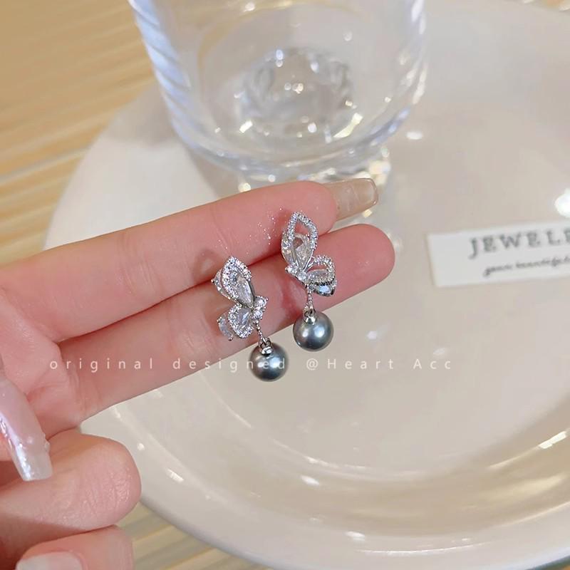 Korean-Style High-End Tassel Bow Earrings - Elegant Long Design for Women