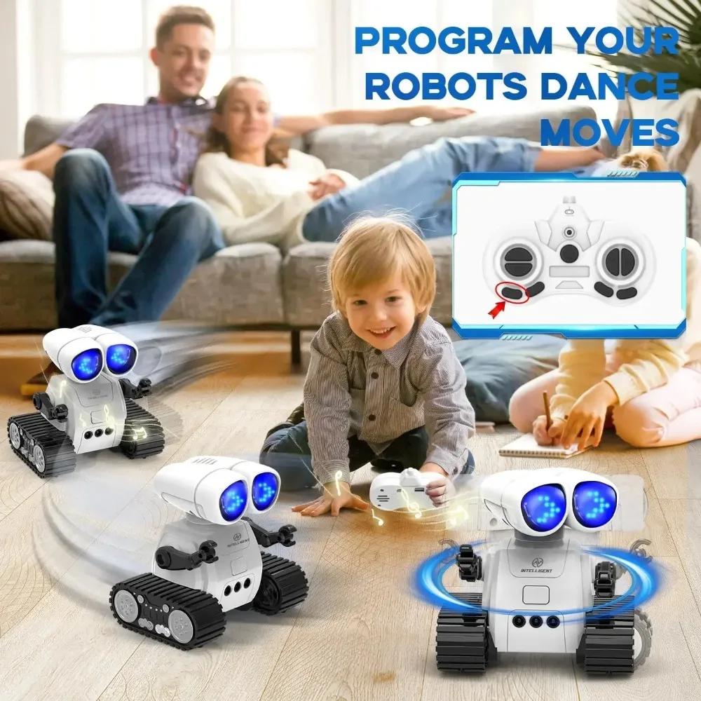 Remote control robot toy for kids with rechargeable battery, music, LED eyes, walkie-talkie function