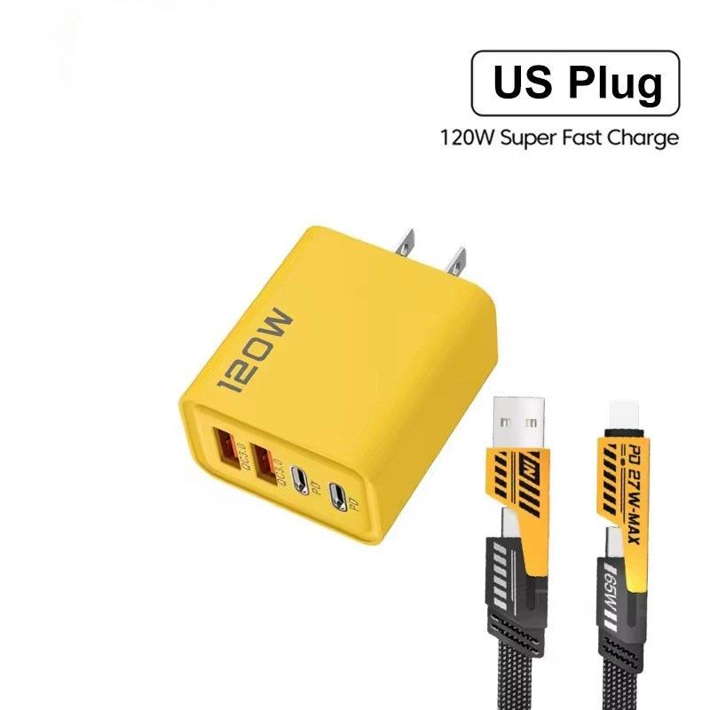 120W 4-Ports Ultra Fast Charging Type-C GaN Phone Charger USB-C QC 3.0 Super Charging Adapter For Huawei IPhone Samsung