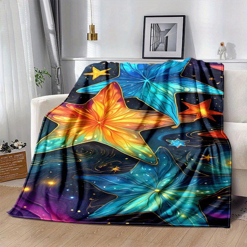 1pc Colorful Starfish Printing Lightweight Flannel Blanket, Comfortable and Warm Blanket, for Camping Sofa Bed and Couch Office, Gift