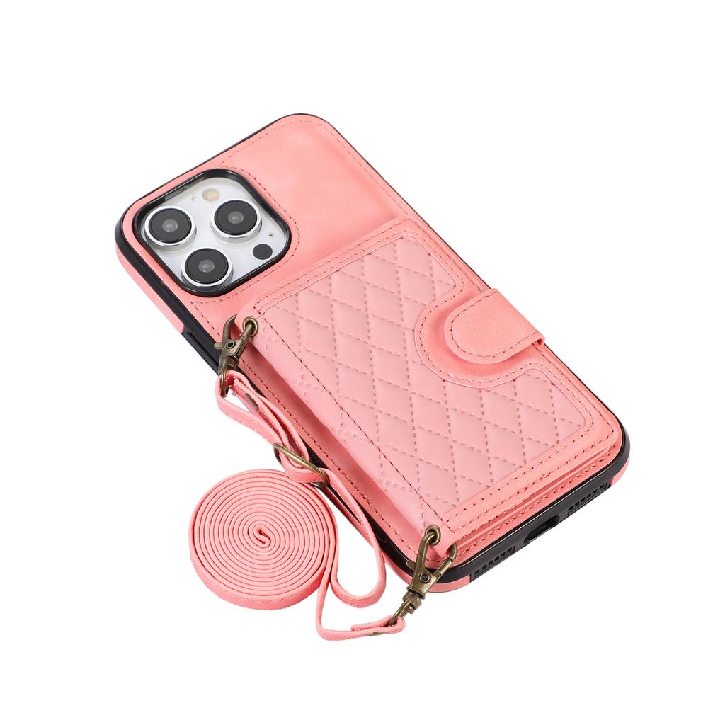 Applicable to iphone16 rhombus messenger card bag, mobile phone case, Samsung S25 wallet, mobile phone case, women's back strap case A56.
