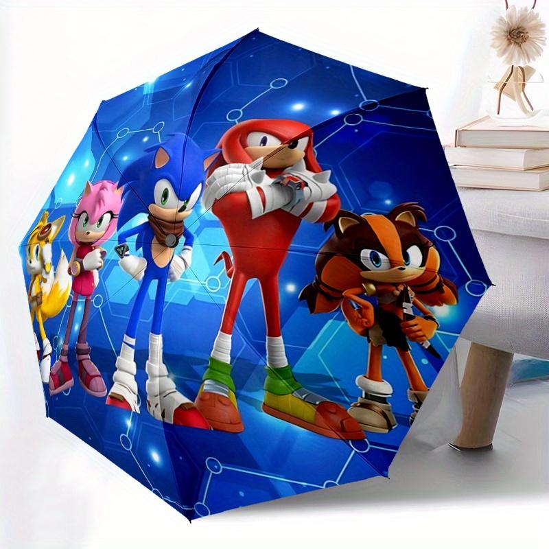 1pc Sonic the Hedgehog Automatic Folding Umbrella - Portable 3-Fold Design, 8-Bone Iron Frame Outdoor Umbrella, Ideal Gift for Fans, Travelers, D