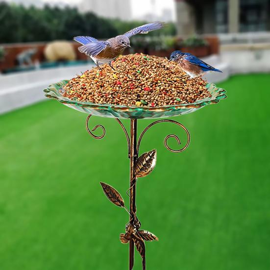 Metal Retro Bird Bath Feeder Bowl with 5-Prong Stake Detachable Decorative Birdbath Garden Water Feeder for Patio Yard Decor