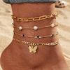 Retro Multi-layer Butterfly & Star Fishbone Women's Tassel Anklet Set
