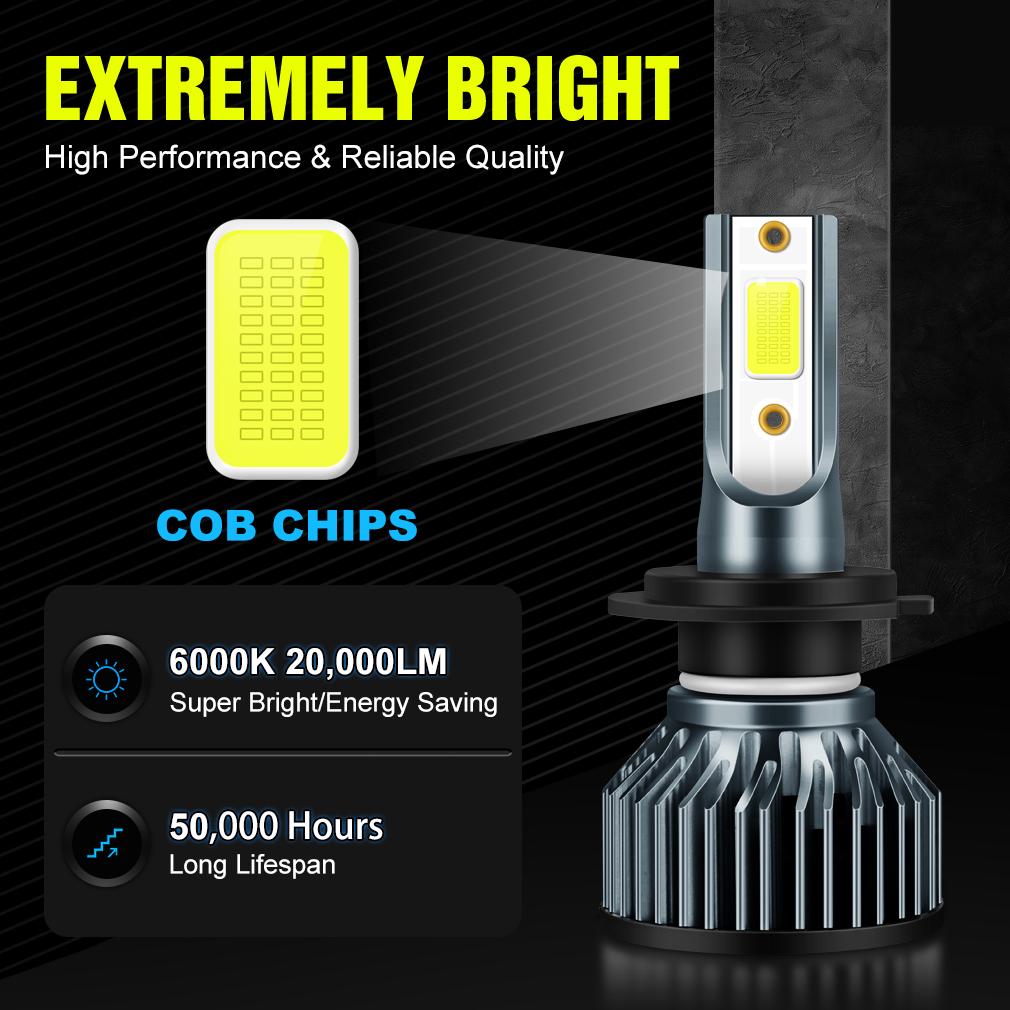 2Pcs H7 LED H4 Scheinwerfer Lampen H1 H8 H11 9005 HB3 9006 HB4 9012 Hir2 COB Led Auto licht 20000LM 9004 HB1 9007 HB5 H13 9008 High Low Turbo Mini Scheinwerfer