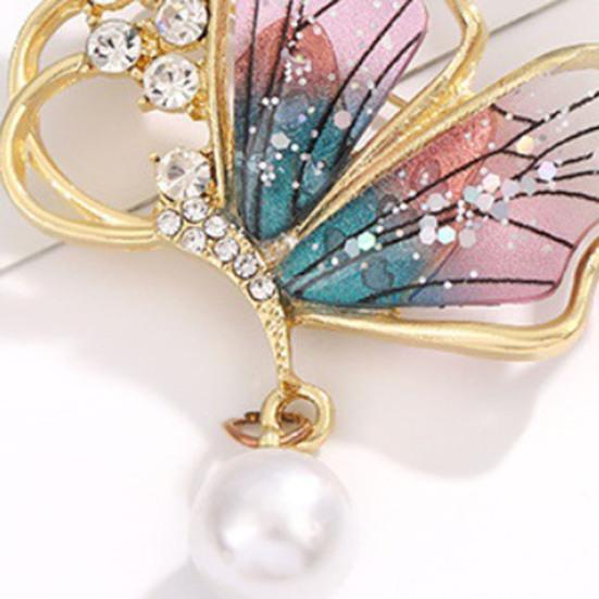 Broche Femme Forme Papillon Faux Sac Perle Acier Inoxydable Antidérapant Strass Col Manteau Chapeau Écharpe