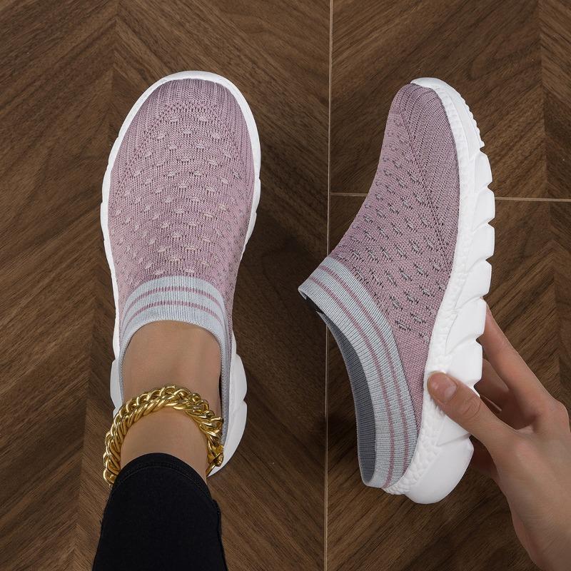 Women's Breathable Knit Mule Sneakers Lightweight Slip-On Backless Shoes with Chunky Sole