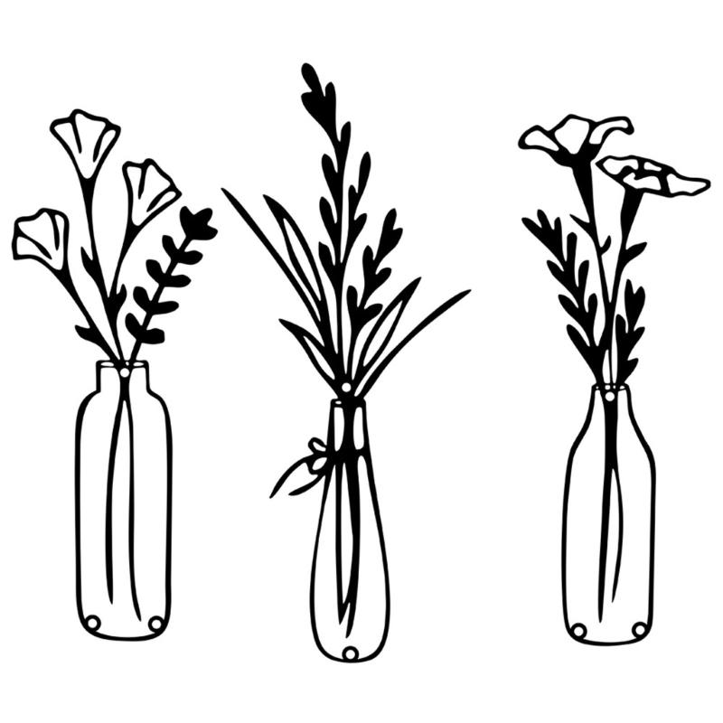 Flower Vase Wall Decorations Metal Flower Vase Sculpture HollowOut Wall Sign Sculpture Hangings Decorations for Bedroom