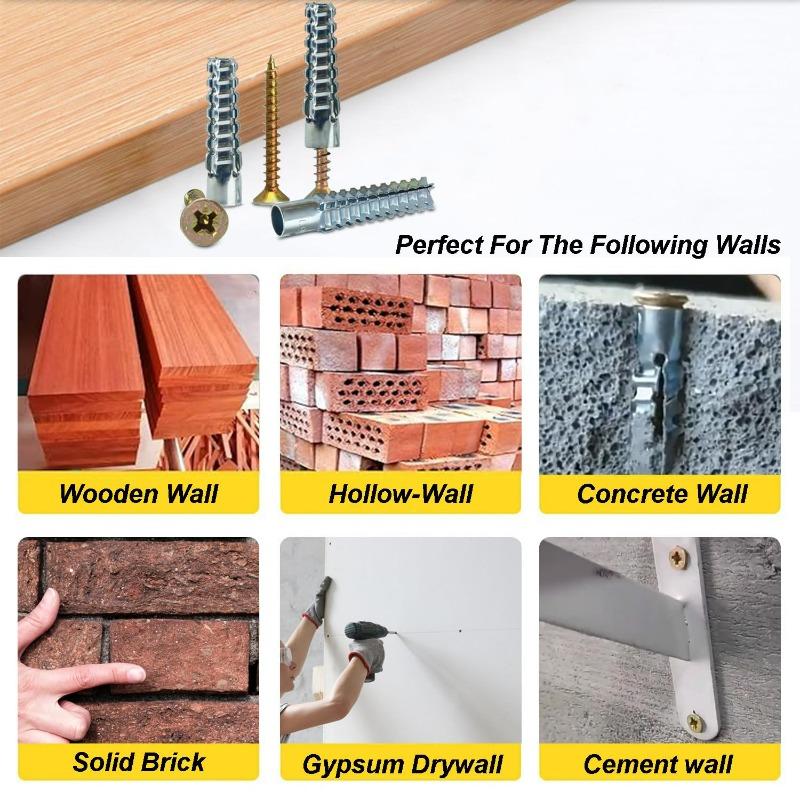 200/10Set Expansion Pipe for Hollow Walls Tile Drywall Anchors with Screw Self Tapping Screw Drilling Plug Expansion Bolt Tools