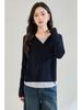 Autumn Wool & Mulberry Silk Color Block Hooded Knitted Sweater - Women's Slimming Pullover Hoodie