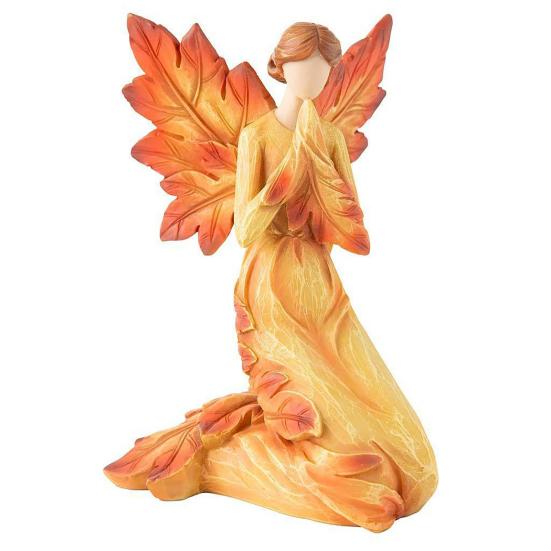 Maple Leaf Female Sculpture, Resin Prayer Angel Statue for Fall Thanksgiving, Home Office, Living Room, Church, Desktop Decoration