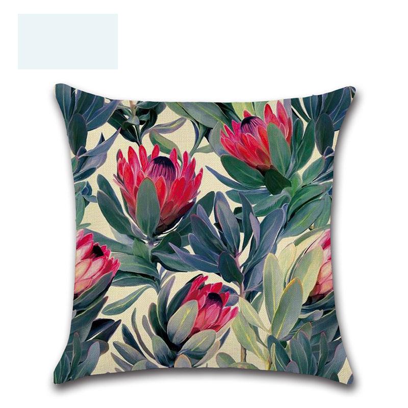 Tropical 18 Green Plant Pillow Case Cotton Sofa Cushion Cover Decorative