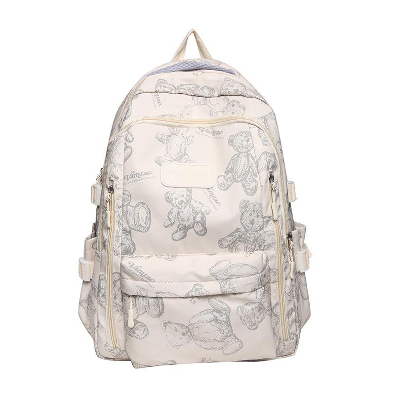Large-capacity schoolbag women's high-value lazy wind dirt-resistant university campus class bag ins bear nylon backpack