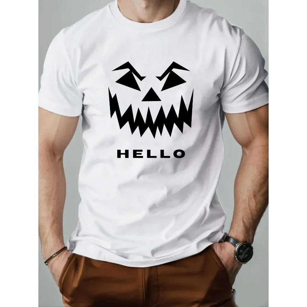 2025 Summer Men T-shirt Short Sleeve 100% Cotton Breathable Round Neck Hello English Print Hip Hop Streetwear Casual Custom