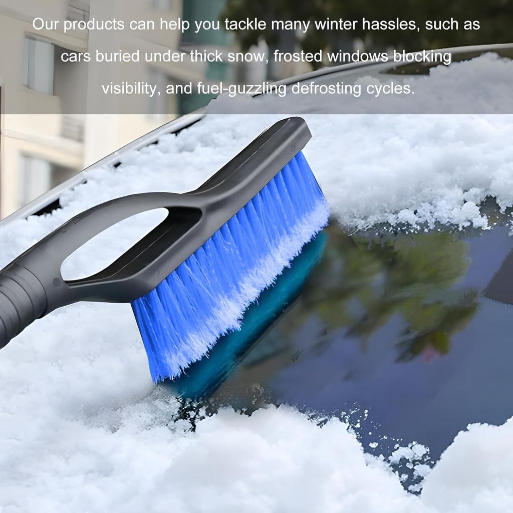 23.6" Snow Brush and Ice Scraper, Extendable Snow Removal Tool with Comfortable Foam Grip, Detachable Ice Brush Scratch-Free Cleaning Tool for Car