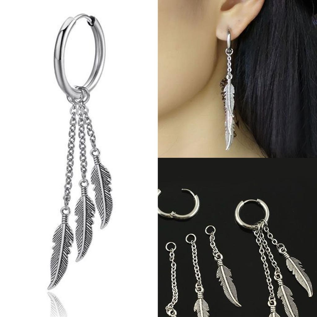 1 Pair Dangle Hoop Earrings Women Fashionable Elegant Stainless Steel Unique Pendant Earrings Jewelry