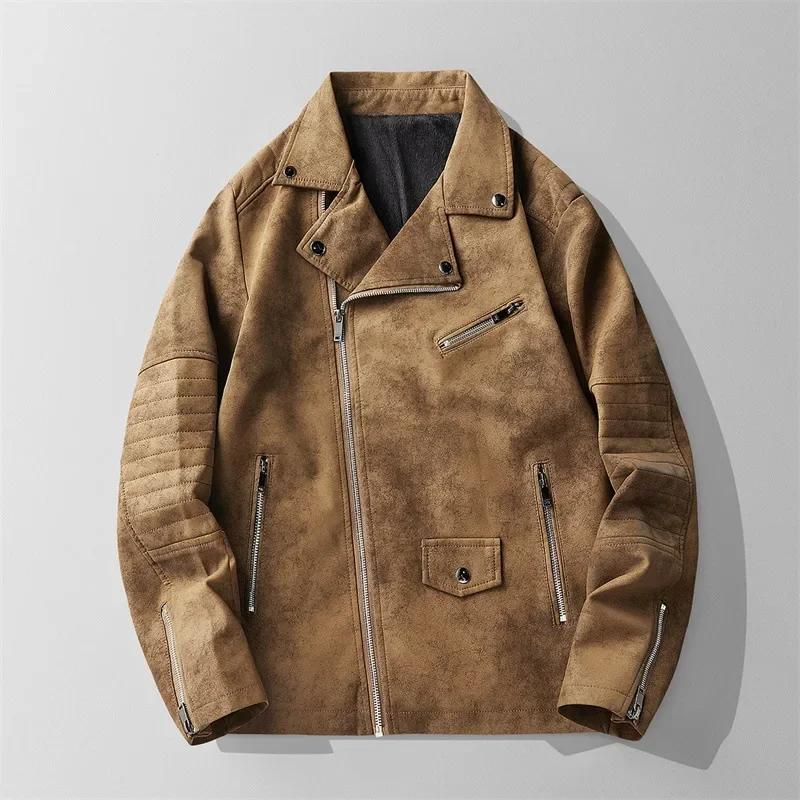 Men's Fleece Lined Leather Jacket Motorcycle Coat Autumn Winter Loose Casual Coats
