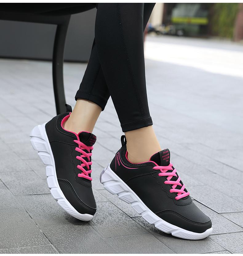 Women Running Shoes PU Leather Lace-up Men Warm Light Walking Sneaker Fitness Sport Flats Comfortable Black Size 35-45 Loafers