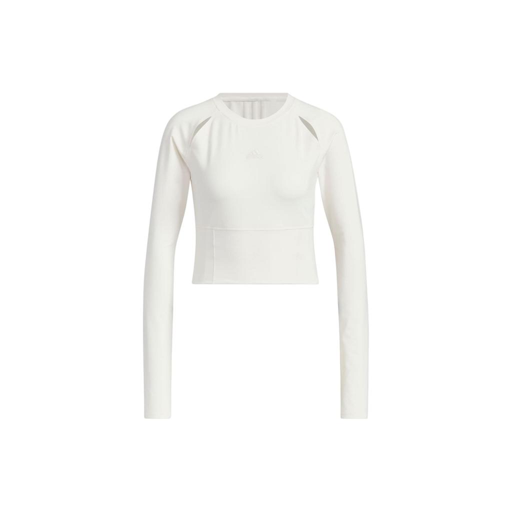 Adidas Solid Color Casual Hollow Slim Fit Long Sleeve T-Shirt Women Tops Pink White JJ1594