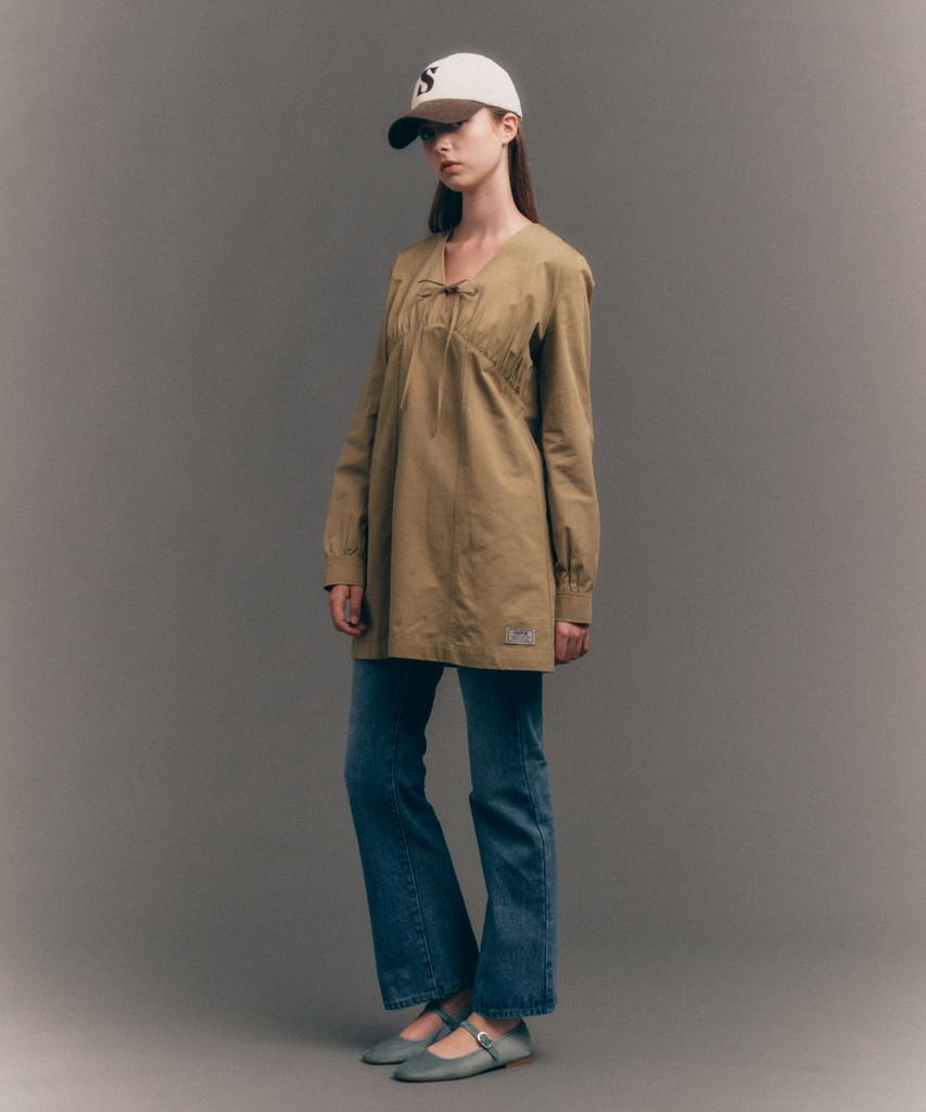 Seteo (W) Shirred Cotton Dress Beige