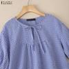 ZANZEA Women Plaid Print Casual Round Neck Half Sleeve Blouse