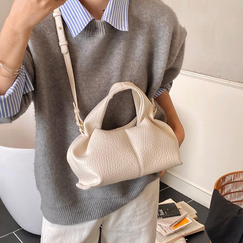 Fashion Brands Women Handbag Lichee Pattern Cloud Bags for Women Soft PU Leather Shoulder Crossbody Bag Ruched Clutch Bag