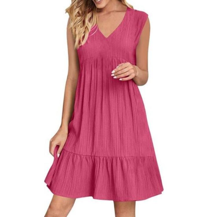 Cotton Linen Summer Dress Sleeveless V Neck Mini Tank Casual Women Beach Sundress Flowy Tiered A Line