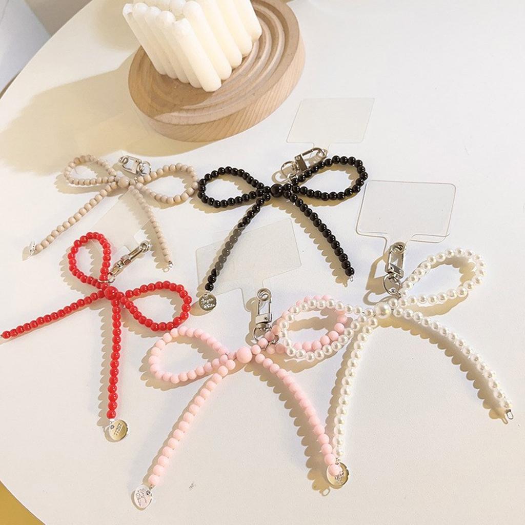 Chic Bowknot Keychain Attachment Phone Charm Decorative Accessory Beads Phone Pendant for Daily and Social Gatherings