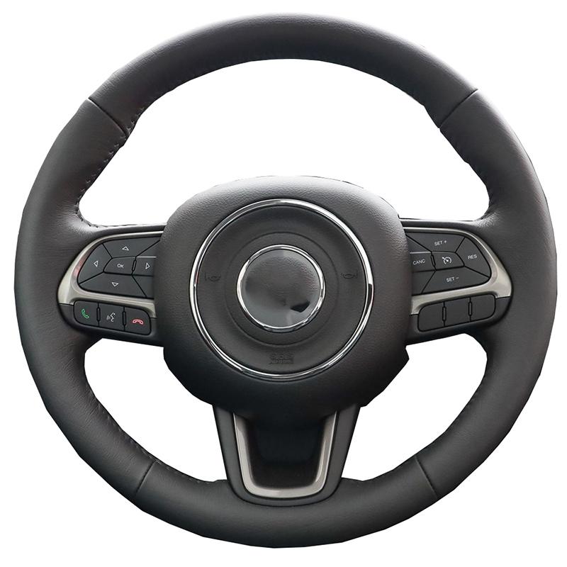 DIY Custom Original Car Steering Wheel Cover For Jeep Renegade 2016- Black Leather Braid For Steering Wheel